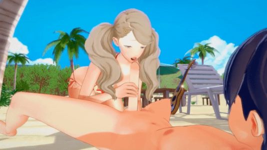 Rule girls akira kurusu animated ann takamaki beach bikini blonde